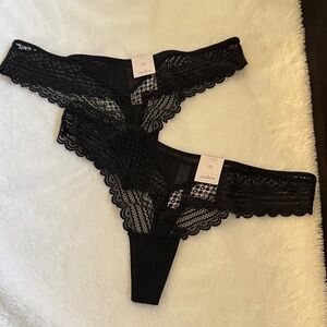NWT Auden Black Lace Thong Panties Size L